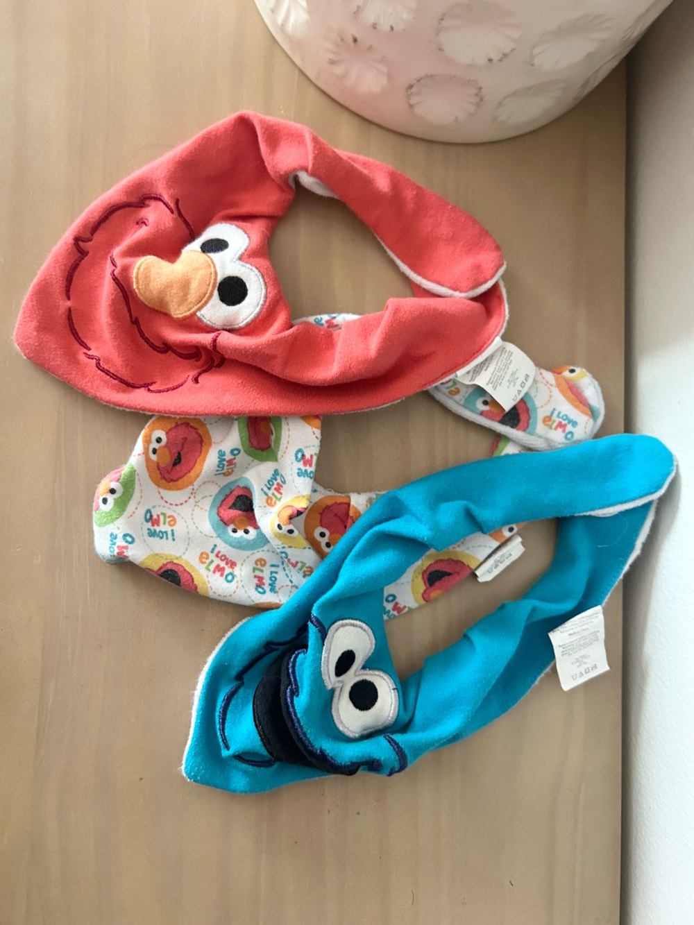 Sesame Street Infant Bib Set of 3 Elmo Cookie Monster Character Bibs